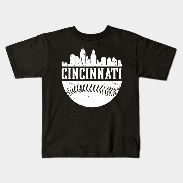 Cincinnati Ohio City Skyline Baseball Kids T-Shirt by Vigo